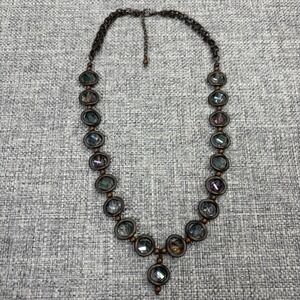 Antique Bronze Iridescent Crystal Circle Statement Necklace Boho Collar